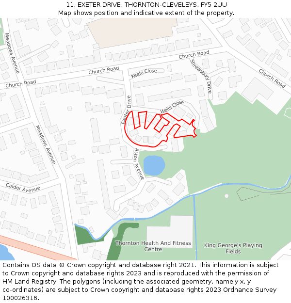 11, EXETER DRIVE, THORNTON-CLEVELEYS, FY5 2UU: Location map and indicative extent of plot