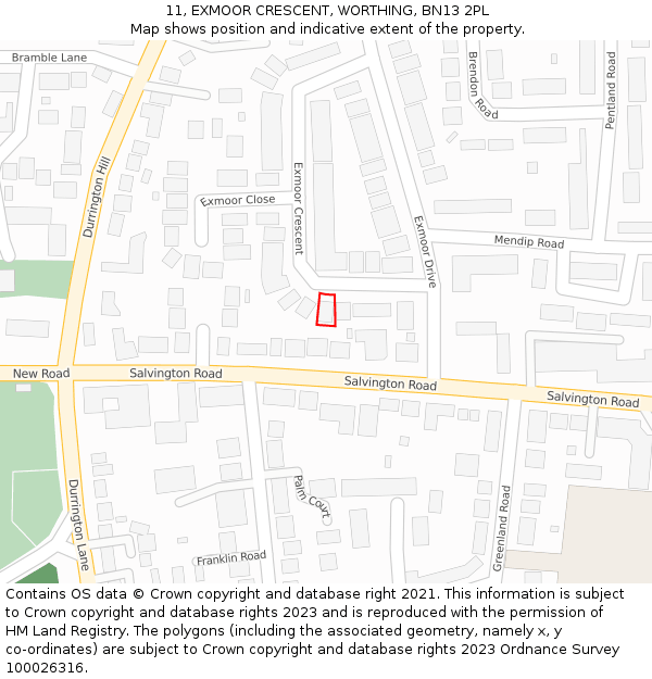 11, EXMOOR CRESCENT, WORTHING, BN13 2PL: Location map and indicative extent of plot