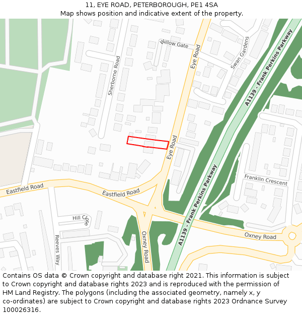 11, EYE ROAD, PETERBOROUGH, PE1 4SA: Location map and indicative extent of plot
