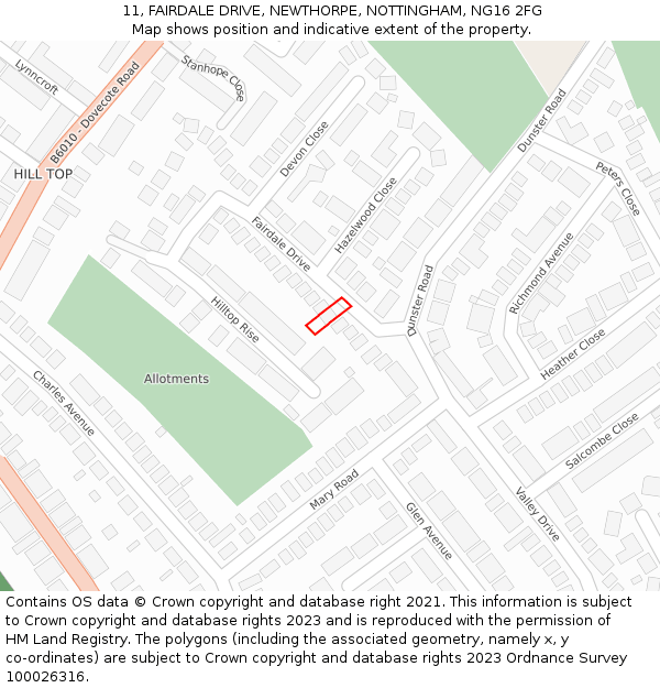 11, FAIRDALE DRIVE, NEWTHORPE, NOTTINGHAM, NG16 2FG: Location map and indicative extent of plot