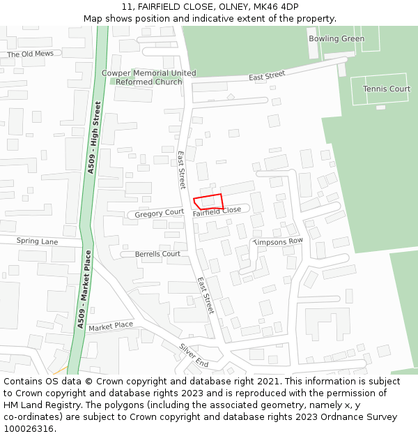 11, FAIRFIELD CLOSE, OLNEY, MK46 4DP: Location map and indicative extent of plot