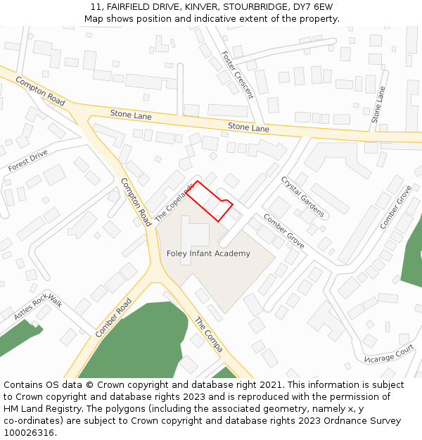 11, FAIRFIELD DRIVE, KINVER, STOURBRIDGE, DY7 6EW: Location map and indicative extent of plot