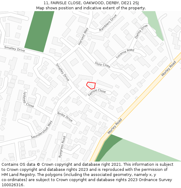 11, FAIRISLE CLOSE, OAKWOOD, DERBY, DE21 2SJ: Location map and indicative extent of plot