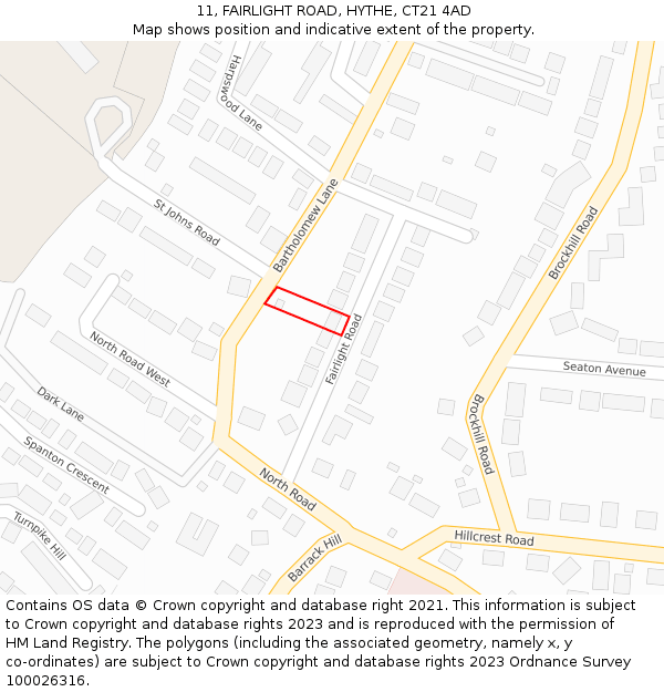 11, FAIRLIGHT ROAD, HYTHE, CT21 4AD: Location map and indicative extent of plot