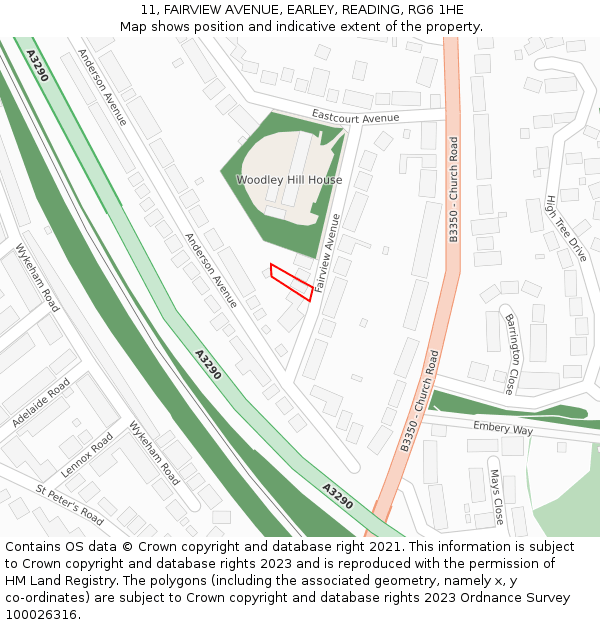 11, FAIRVIEW AVENUE, EARLEY, READING, RG6 1HE: Location map and indicative extent of plot