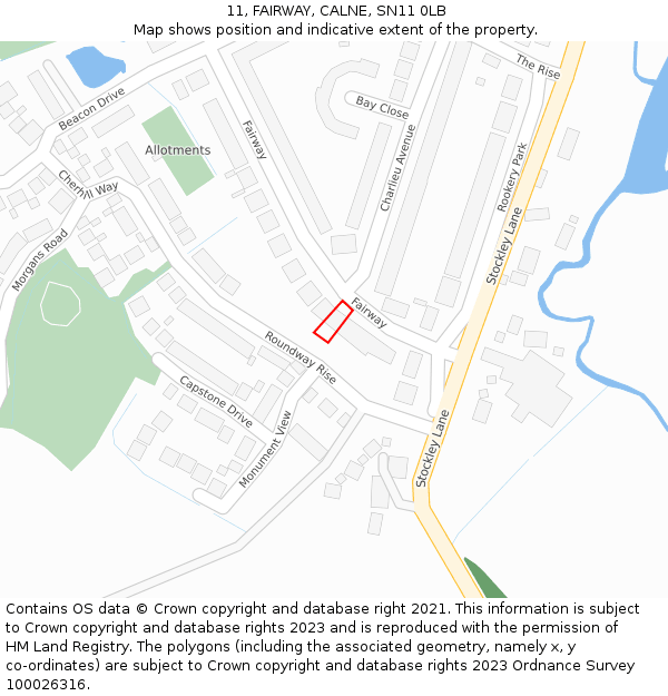 11, FAIRWAY, CALNE, SN11 0LB: Location map and indicative extent of plot
