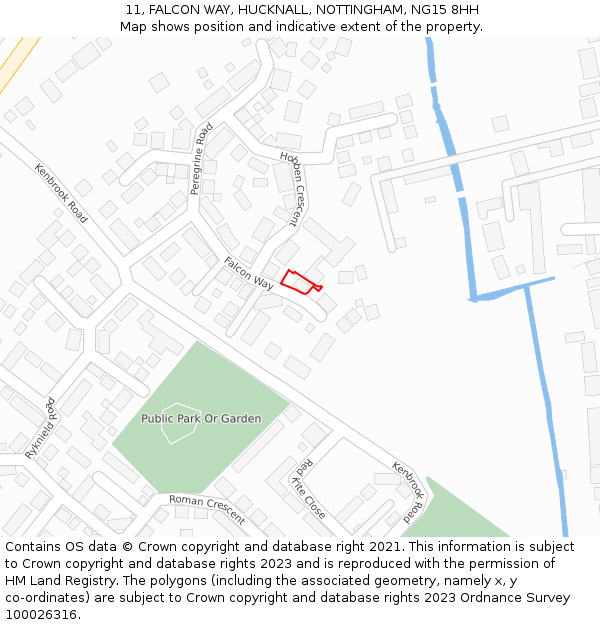 11, FALCON WAY, HUCKNALL, NOTTINGHAM, NG15 8HH: Location map and indicative extent of plot