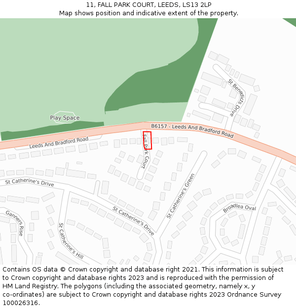 11, FALL PARK COURT, LEEDS, LS13 2LP: Location map and indicative extent of plot