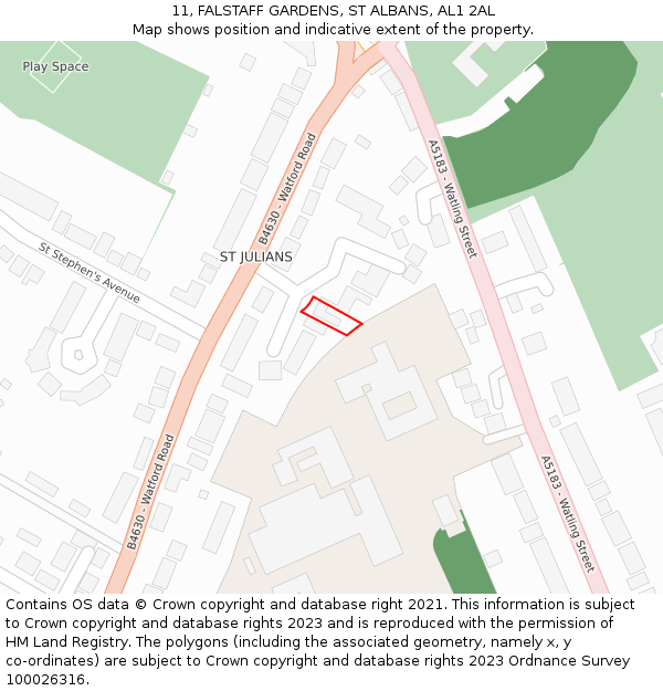 11, FALSTAFF GARDENS, ST ALBANS, AL1 2AL: Location map and indicative extent of plot