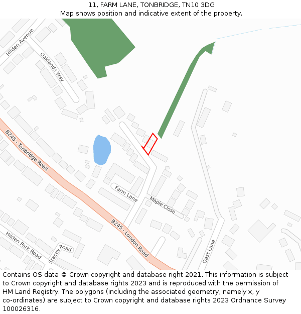 11, FARM LANE, TONBRIDGE, TN10 3DG: Location map and indicative extent of plot