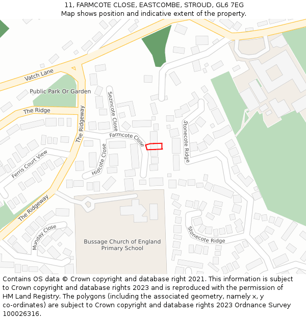 11, FARMCOTE CLOSE, EASTCOMBE, STROUD, GL6 7EG: Location map and indicative extent of plot