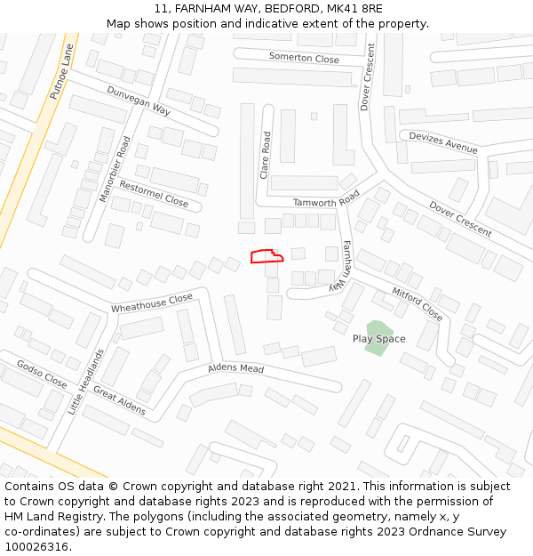11, FARNHAM WAY, BEDFORD, MK41 8RE: Location map and indicative extent of plot