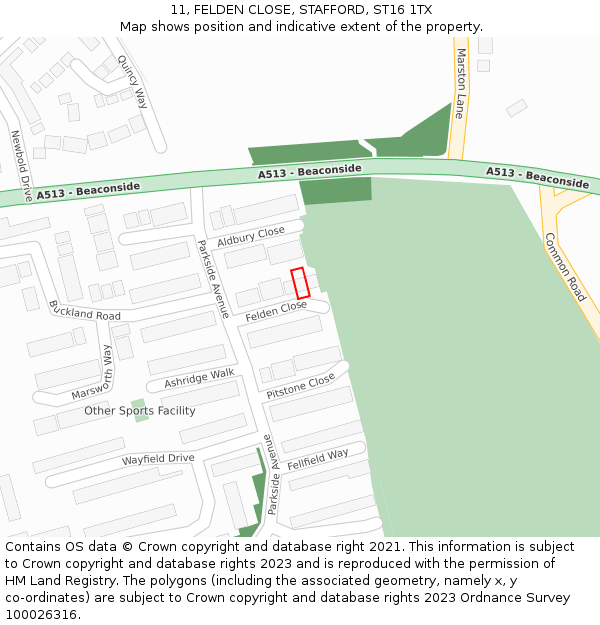 11, FELDEN CLOSE, STAFFORD, ST16 1TX: Location map and indicative extent of plot