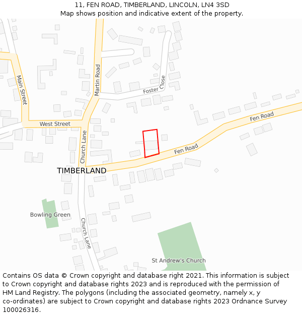 11, FEN ROAD, TIMBERLAND, LINCOLN, LN4 3SD: Location map and indicative extent of plot