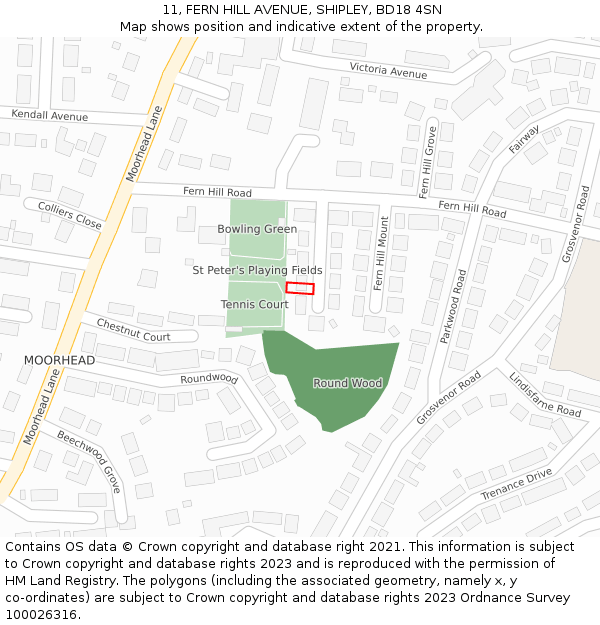 11, FERN HILL AVENUE, SHIPLEY, BD18 4SN: Location map and indicative extent of plot