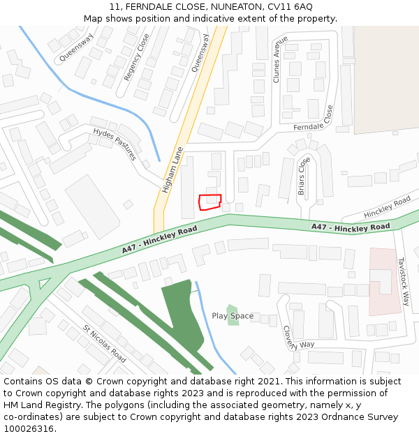 11, FERNDALE CLOSE, NUNEATON, CV11 6AQ: Location map and indicative extent of plot