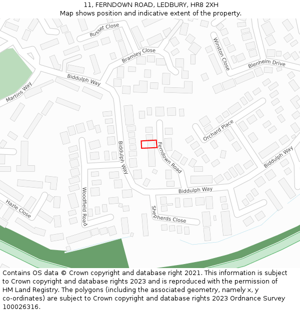 11, FERNDOWN ROAD, LEDBURY, HR8 2XH: Location map and indicative extent of plot