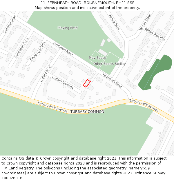 11, FERNHEATH ROAD, BOURNEMOUTH, BH11 8SF: Location map and indicative extent of plot
