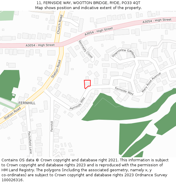 11, FERNSIDE WAY, WOOTTON BRIDGE, RYDE, PO33 4QT: Location map and indicative extent of plot