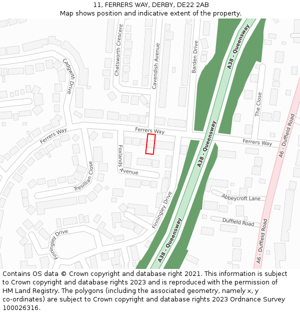 11, FERRERS WAY, DERBY, DE22 2AB: Location map and indicative extent of plot