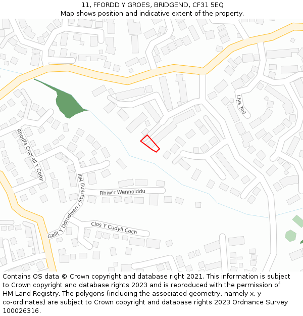 11, FFORDD Y GROES, BRIDGEND, CF31 5EQ: Location map and indicative extent of plot
