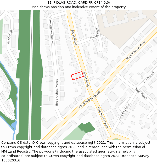 11, FIDLAS ROAD, CARDIFF, CF14 0LW: Location map and indicative extent of plot