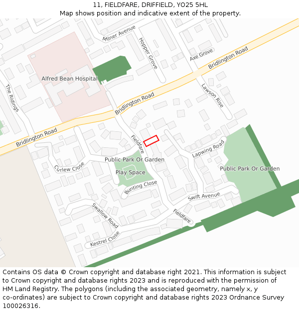11, FIELDFARE, DRIFFIELD, YO25 5HL: Location map and indicative extent of plot