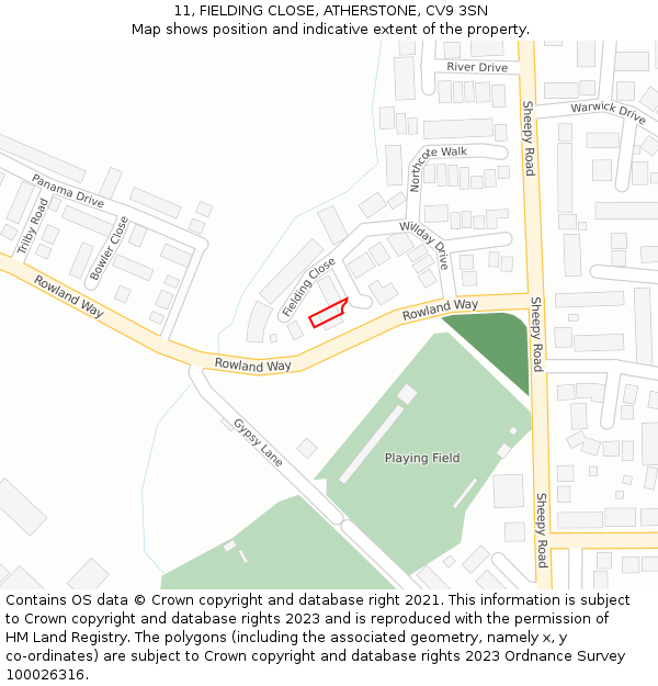 11, FIELDING CLOSE, ATHERSTONE, CV9 3SN: Location map and indicative extent of plot
