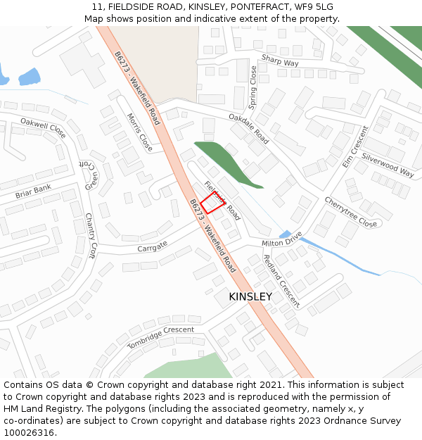 11, FIELDSIDE ROAD, KINSLEY, PONTEFRACT, WF9 5LG: Location map and indicative extent of plot