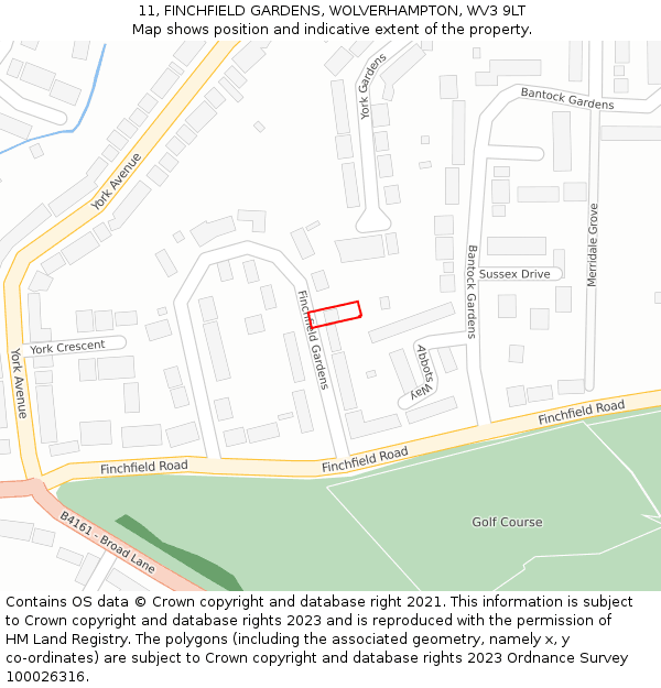 11, FINCHFIELD GARDENS, WOLVERHAMPTON, WV3 9LT: Location map and indicative extent of plot