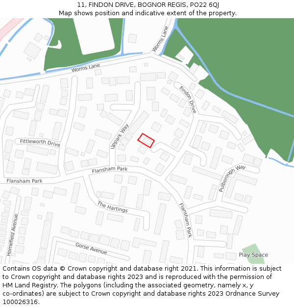 11, FINDON DRIVE, BOGNOR REGIS, PO22 6QJ: Location map and indicative extent of plot