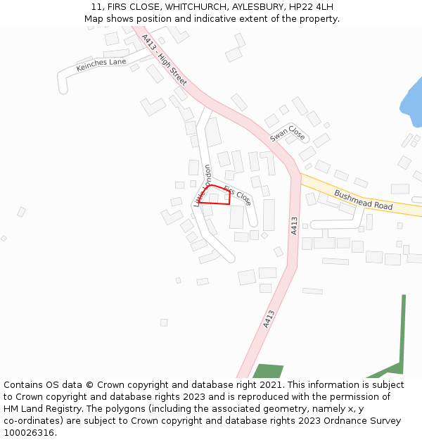 11, FIRS CLOSE, WHITCHURCH, AYLESBURY, HP22 4LH: Location map and indicative extent of plot