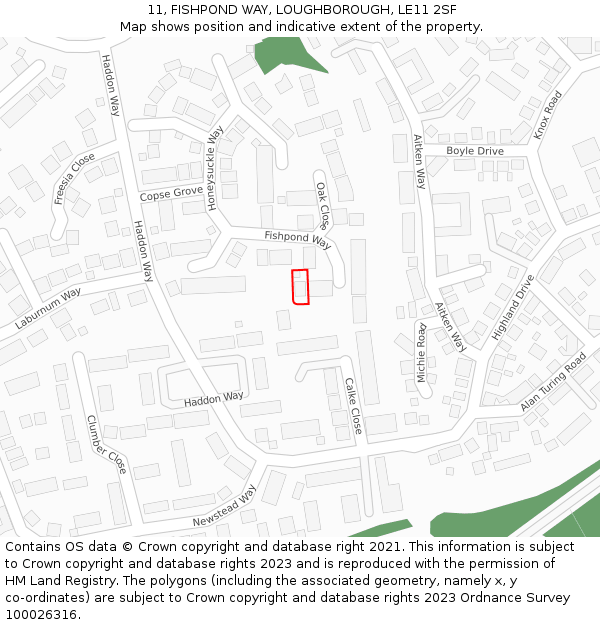 11, FISHPOND WAY, LOUGHBOROUGH, LE11 2SF: Location map and indicative extent of plot