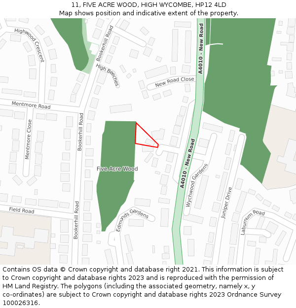 11, FIVE ACRE WOOD, HIGH WYCOMBE, HP12 4LD: Location map and indicative extent of plot