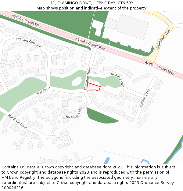 11, FLAMINGO DRIVE, HERNE BAY, CT6 5RY: Location map and indicative extent of plot