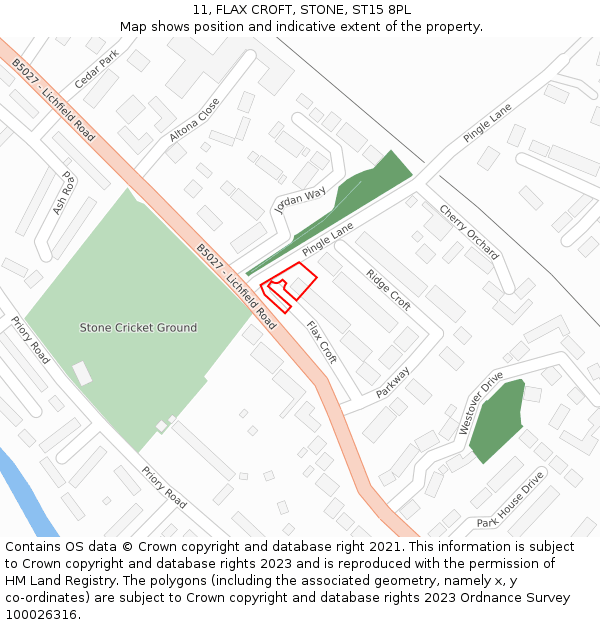11, FLAX CROFT, STONE, ST15 8PL: Location map and indicative extent of plot