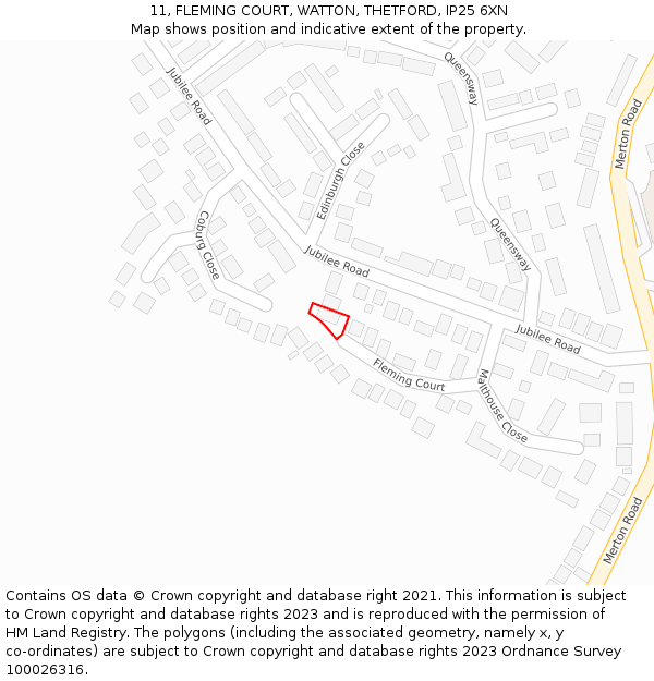 11, FLEMING COURT, WATTON, THETFORD, IP25 6XN: Location map and indicative extent of plot