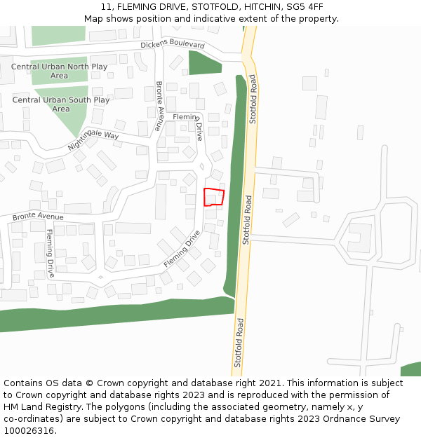 11, FLEMING DRIVE, STOTFOLD, HITCHIN, SG5 4FF: Location map and indicative extent of plot