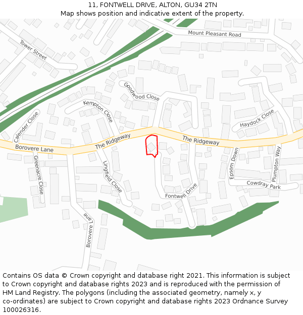 11, FONTWELL DRIVE, ALTON, GU34 2TN: Location map and indicative extent of plot