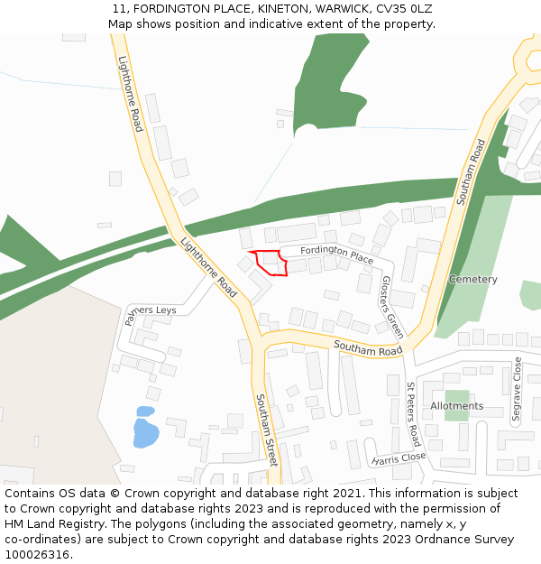 11, FORDINGTON PLACE, KINETON, WARWICK, CV35 0LZ: Location map and indicative extent of plot