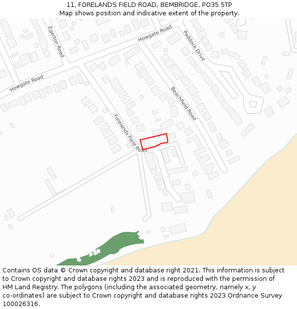 11, FORELANDS FIELD ROAD, BEMBRIDGE, PO35 5TP: Location map and indicative extent of plot
