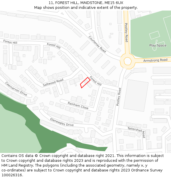 11, FOREST HILL, MAIDSTONE, ME15 6UX: Location map and indicative extent of plot