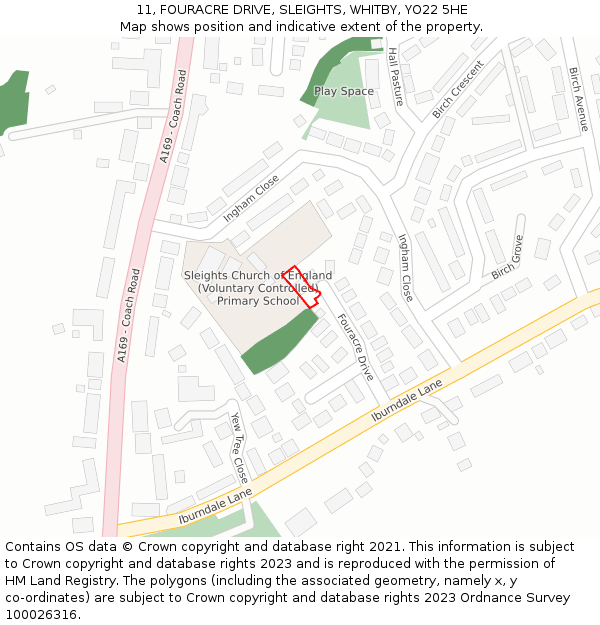 11, FOURACRE DRIVE, SLEIGHTS, WHITBY, YO22 5HE: Location map and indicative extent of plot