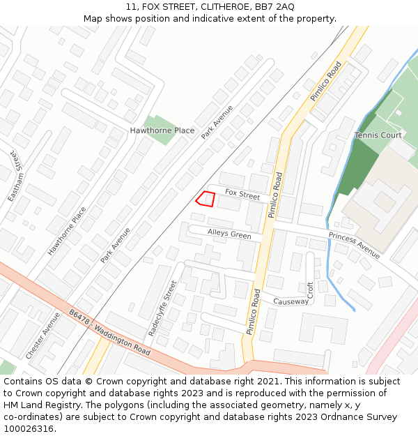 11, FOX STREET, CLITHEROE, BB7 2AQ: Location map and indicative extent of plot
