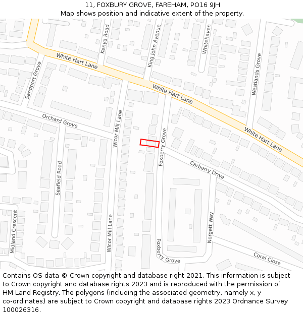 11, FOXBURY GROVE, FAREHAM, PO16 9JH: Location map and indicative extent of plot