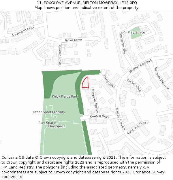 11, FOXGLOVE AVENUE, MELTON MOWBRAY, LE13 0FQ: Location map and indicative extent of plot