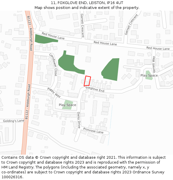 11, FOXGLOVE END, LEISTON, IP16 4UT: Location map and indicative extent of plot