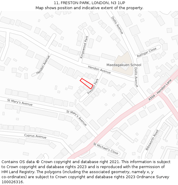 11, FRESTON PARK, LONDON, N3 1UP: Location map and indicative extent of plot