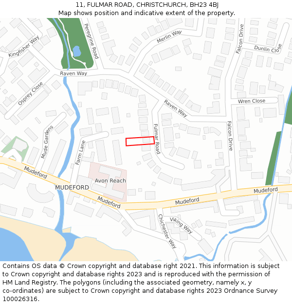 11, FULMAR ROAD, CHRISTCHURCH, BH23 4BJ: Location map and indicative extent of plot