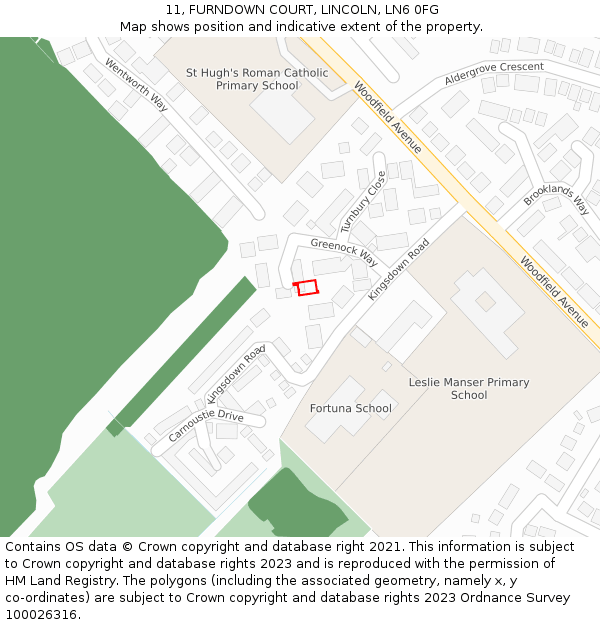 11, FURNDOWN COURT, LINCOLN, LN6 0FG: Location map and indicative extent of plot